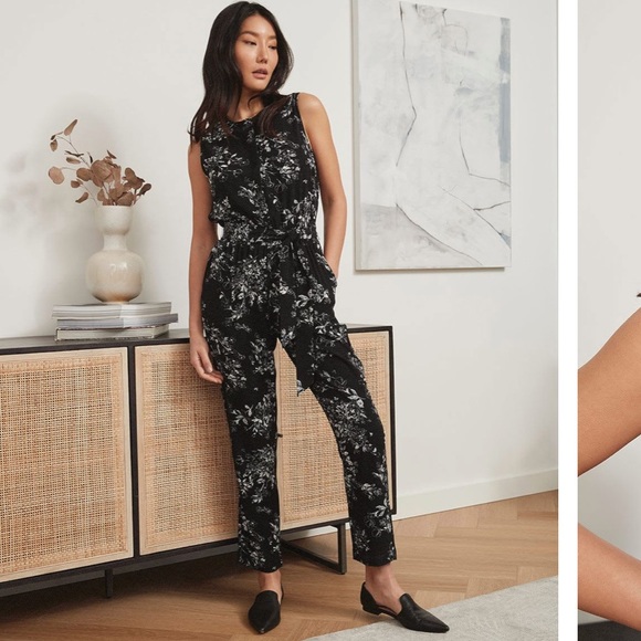 RW&Co Sleeveless Crew-Neck Jumpsuit With Buttoned Placket Sz S - Picture 3 of 5